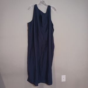 Lands End Plus Size Sleeveless Navy Maxi Dress 24W 100% Linen